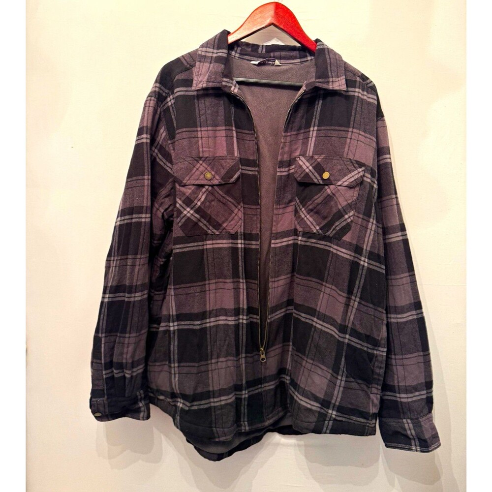 Field & Stream Mens XL Gray Black Plaid Half Zip Jacket Pockets Mid-Length